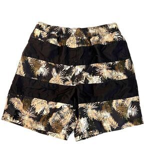 Islander Brand Black and Tropical Print Board Shorts-M